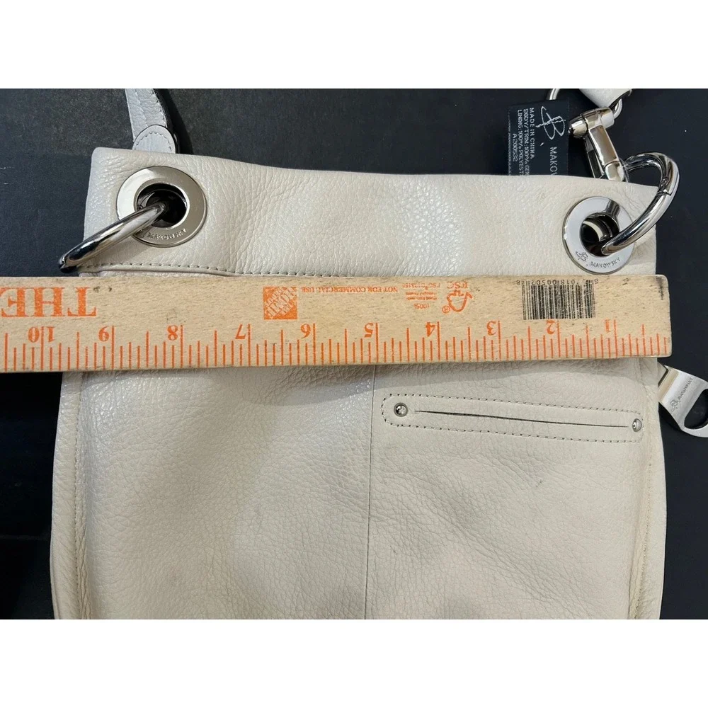 B Makowsky Beige Chartreuse Leather Crossbody Bag Silver Buckle and Keychain